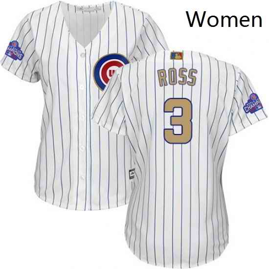 Womens Majestic Chicago Cubs 3 David Ross Authentic White 2017 Gold Program MLB Jersey